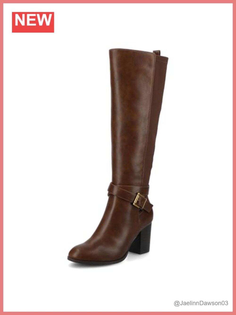 Wide-Calf Knee High Dress Boots Vegan Leather Almond Toe Stacked Heel